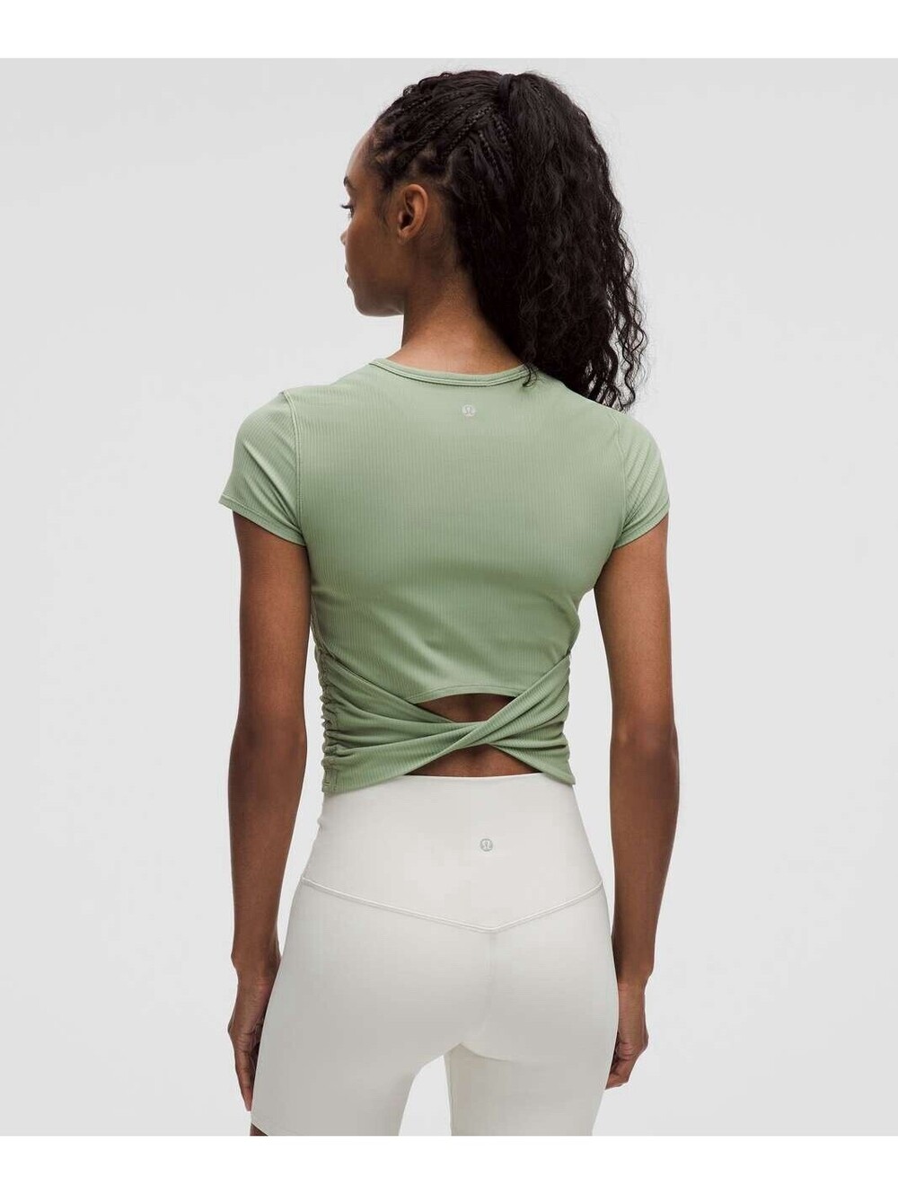 Lululemon All It Takes Back Twist Ribbed Crop Short Sleeve Shirt Top Sz 4 Green